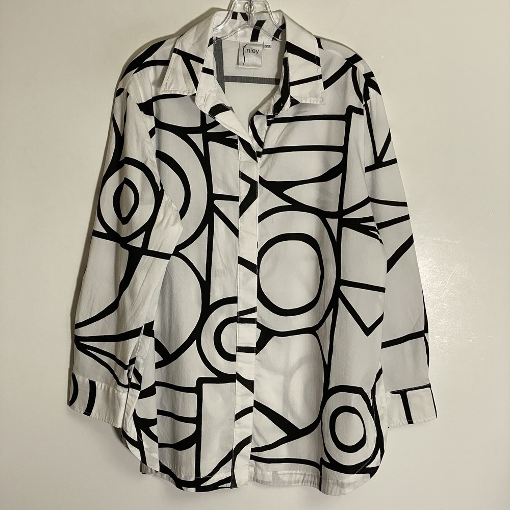 Finley Top Womens XXL Black White Abstract Classy Art To Wear Modern Chic Plus